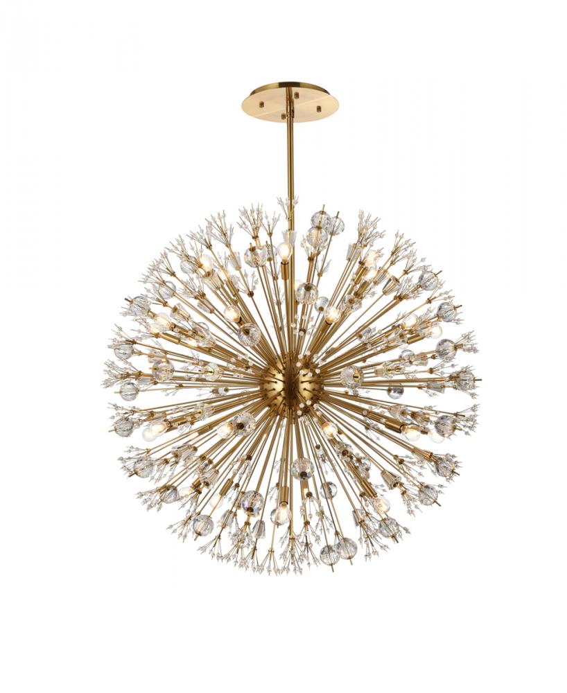 Vera 44 inch crystal starburst round pendant in gold