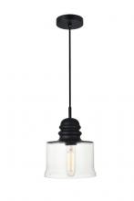 Elegant LD2253BK - Kenna 1 Light Black Pendant with Clear Glass