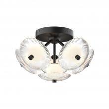 ALORA  FM417606MBCR - Hera 16-in Matte Black/Clear Ribbed Glass LED Flush Mount