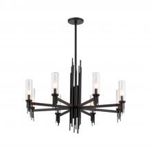 ALORA  CH335836MBCR - Torres 36-in Clear Ribbed Glass/Matte Black 8 Lights Chandeliers