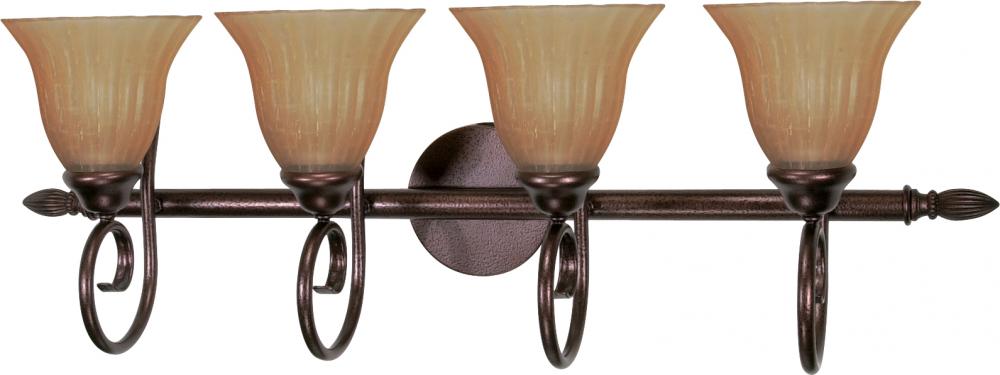 4-Light 33&#34; Copper Bronze Vanity Light Fixture with Champagne Linen Washed Glass