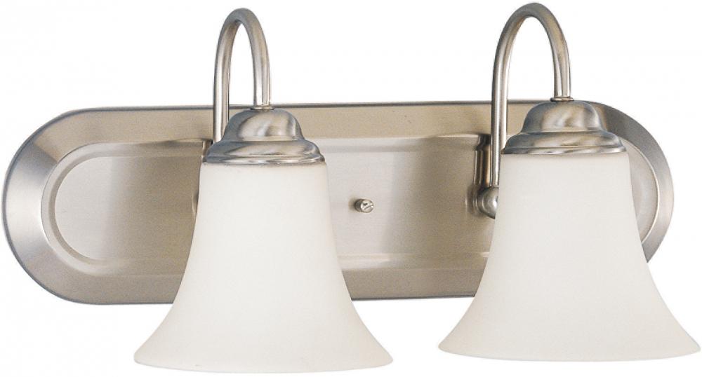 2-Light Vanity Fixture in Brushed Nickel Finish with White Satin Glass and (2) 13W GU24 Bulbs