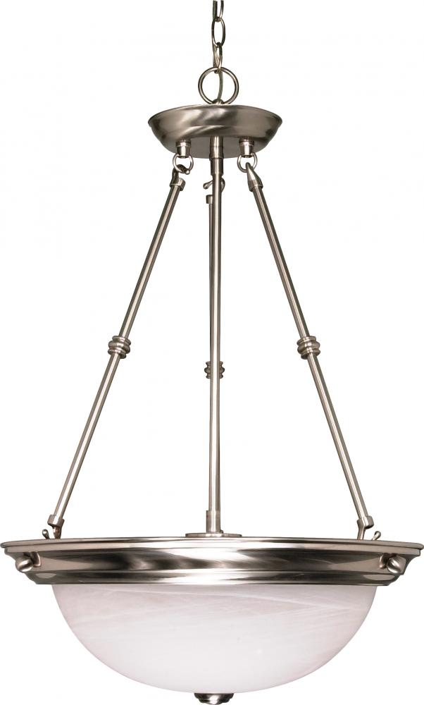 3 Light - 15&#34; Pendant with Alabaster Glass - Brushed Nickel Finish