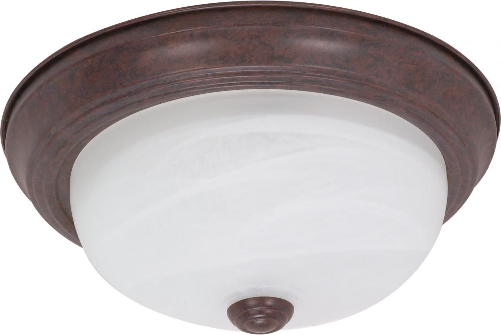 2 Light - 11&#34; Flush with Alabaster Glass - Old Bronze Finish