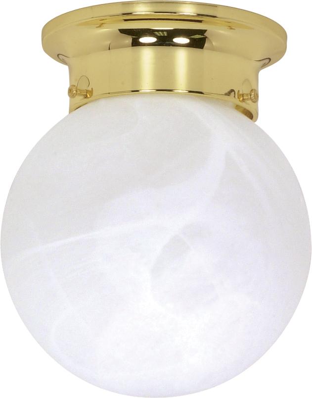 1 Light - 6&#34; Flush with Alabaster Glass - Polished Brass Finish Finish