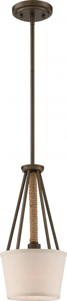 Seneca - 1 Light 8&#39;&#39; Mini Pendant with Beige Linen Fabric Shade - Aged Bronze Finish with