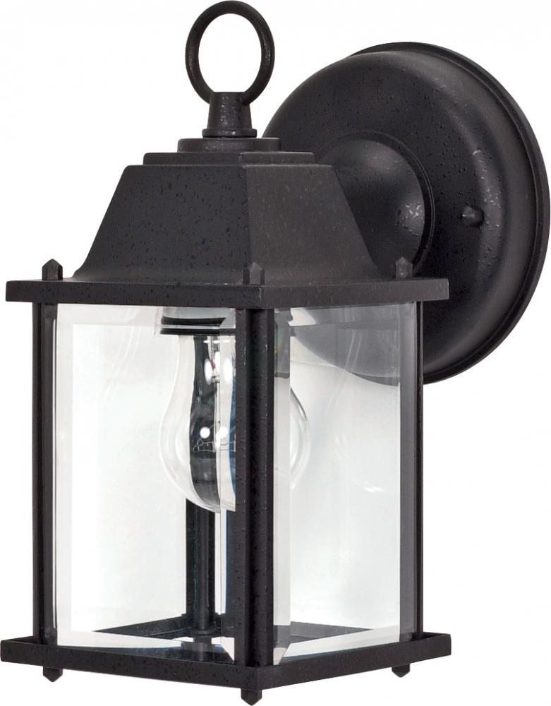 1 Light 9&#34; - Cube Lantern with Clear Beveled Glass - Textured Black Finish