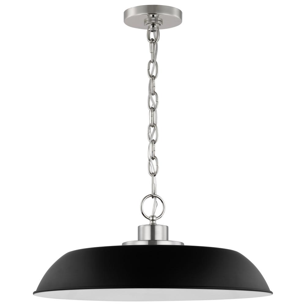 Colony; 1 Light; Medium Pendant; Matte Black with Polished Nickel