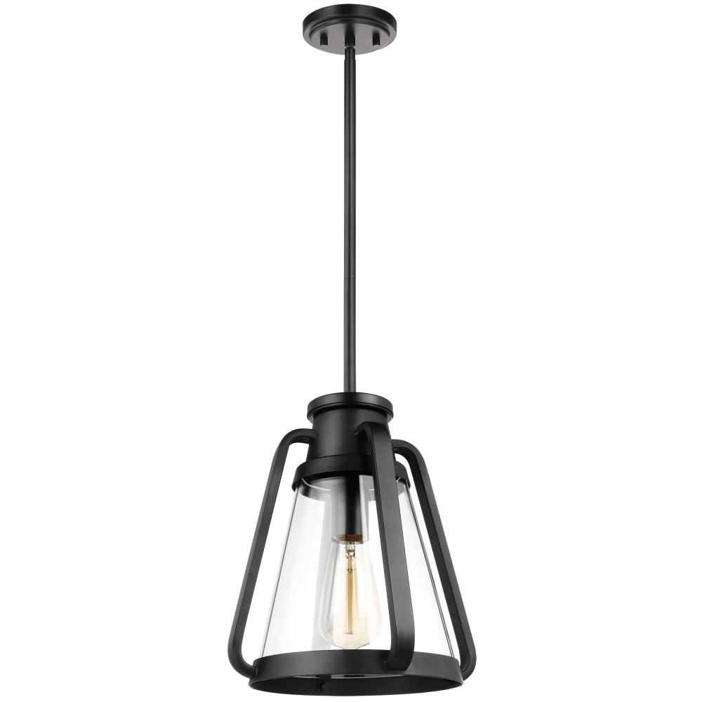 Everett; 1 Light 10 Inch Pendant; Matte Black with Clear Glass