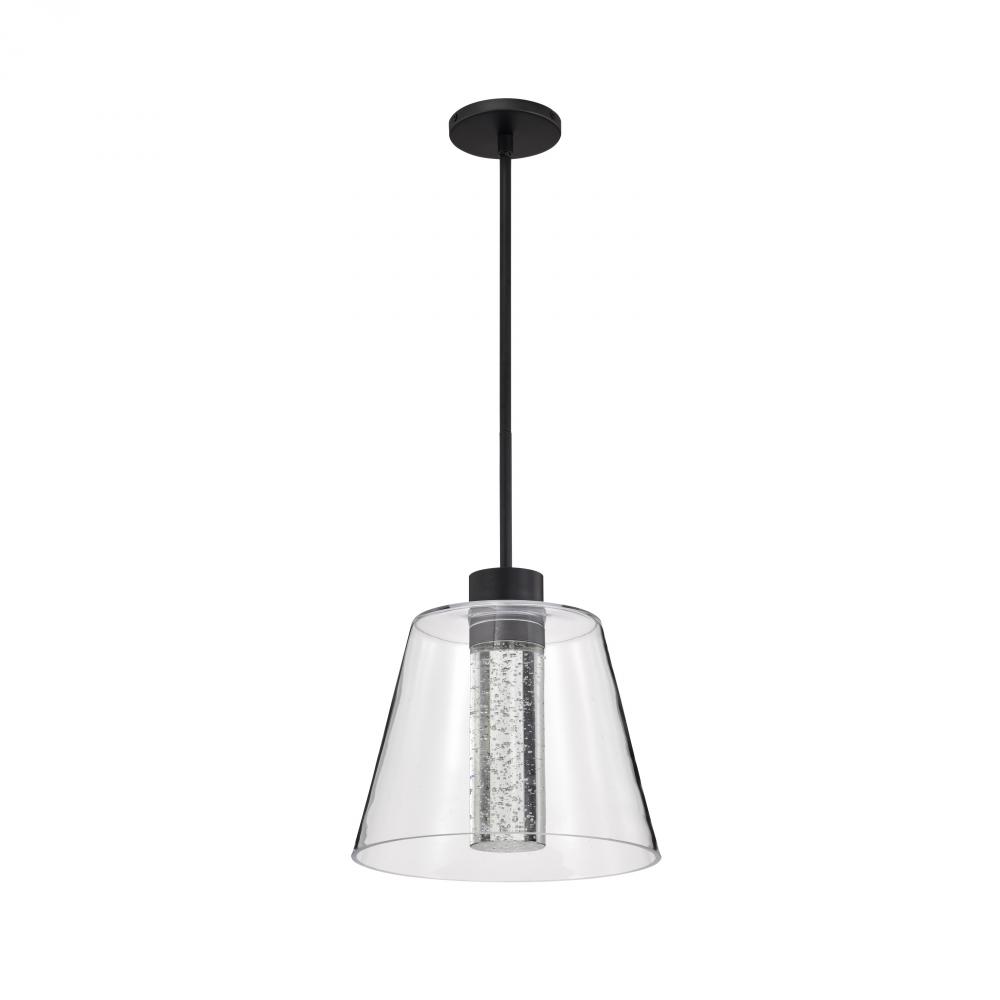 Aura; 12 Inch LED Pendant; Matte Black; K9 Bubble Crystal; 3000K CCT