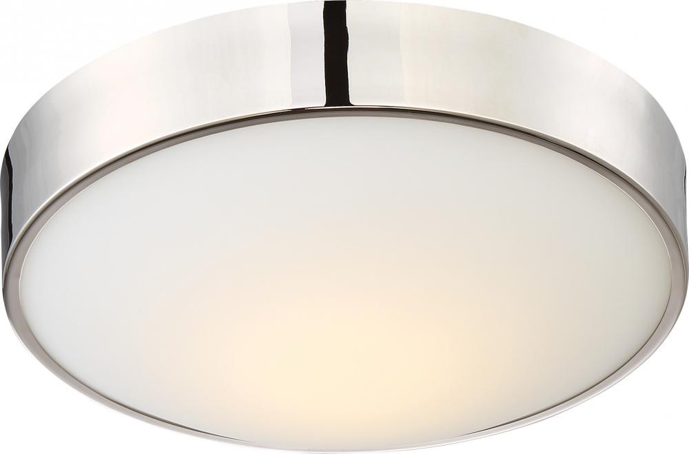 Perk - 13&#39;&#39; LED Flush with White Glass - Polished Nickel Finish