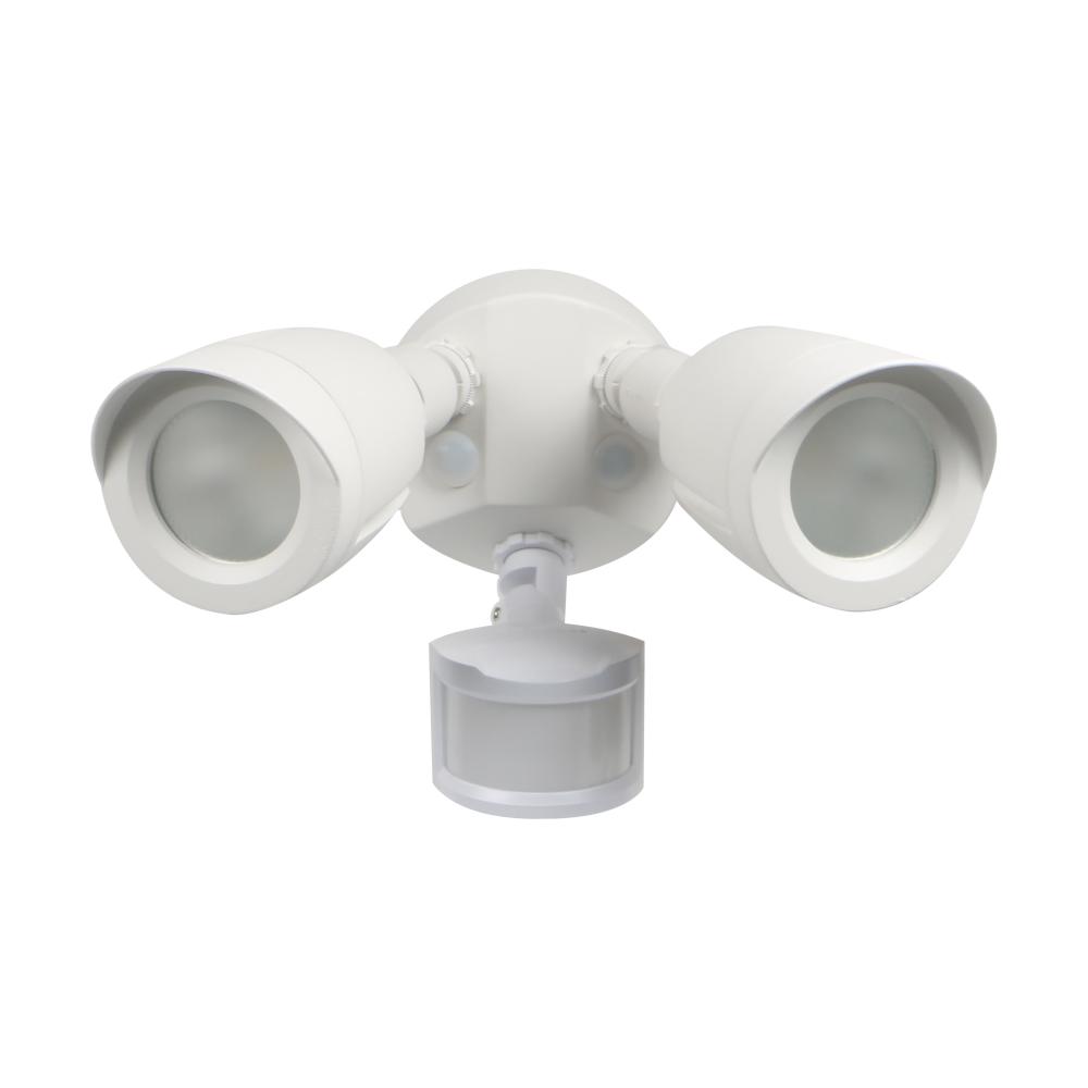 LED Security Light; Dual Head; Motion Sensor Included; White Finish; 4000K