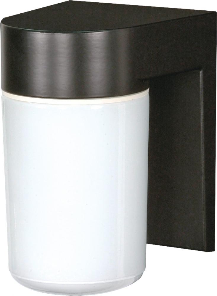 1 Light - 8&#34; Utility Wall with White Glass - Black Finish