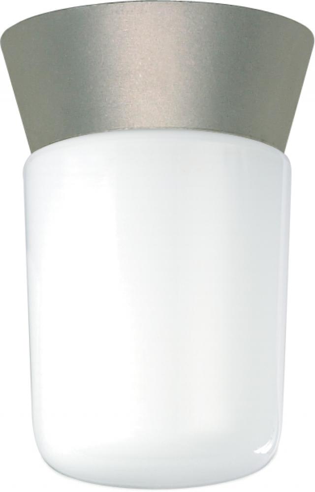 1 Light - 8&#34; Utility Ceiling with White Glass - Satin Aluminum Finish