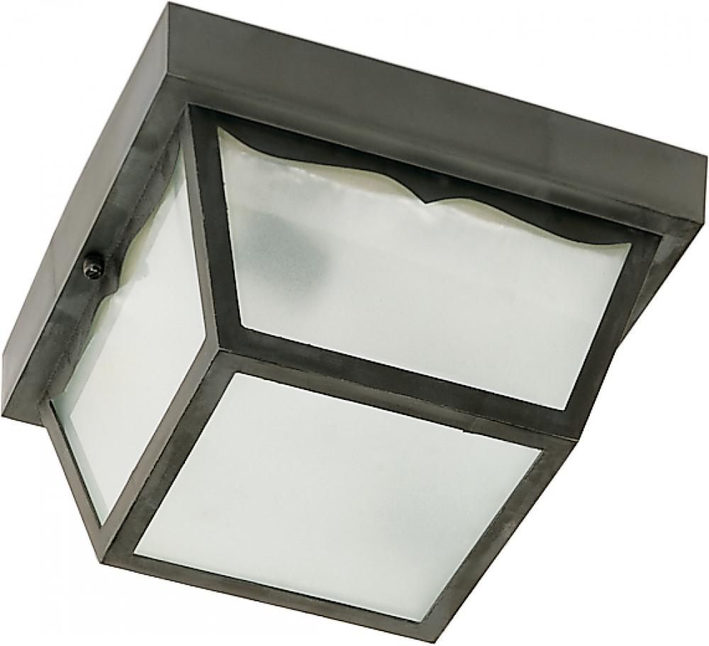 2 Light - 10&#39;&#39; Carport Flush with Frosted Acrylic Panels - Black Finish