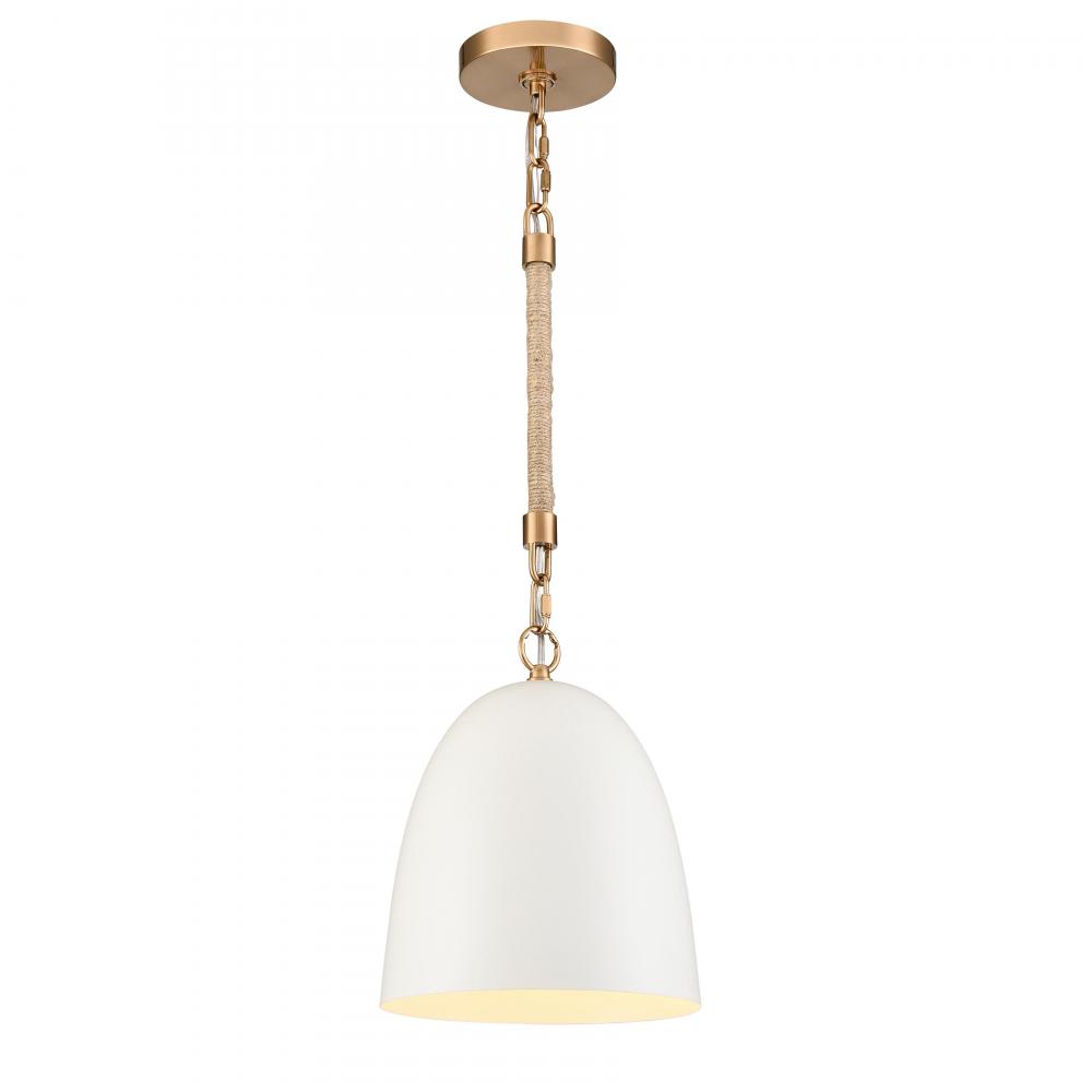 Downington 8.75&#39;&#39; Wide 1-Light Mini Pendant - Brushed Brass with Matte White