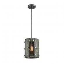  15321/1 - Halstead 1-Light Mini Pendant in Ash Gray and Dark Gray Wood with Wood and Wire Mesh Shade